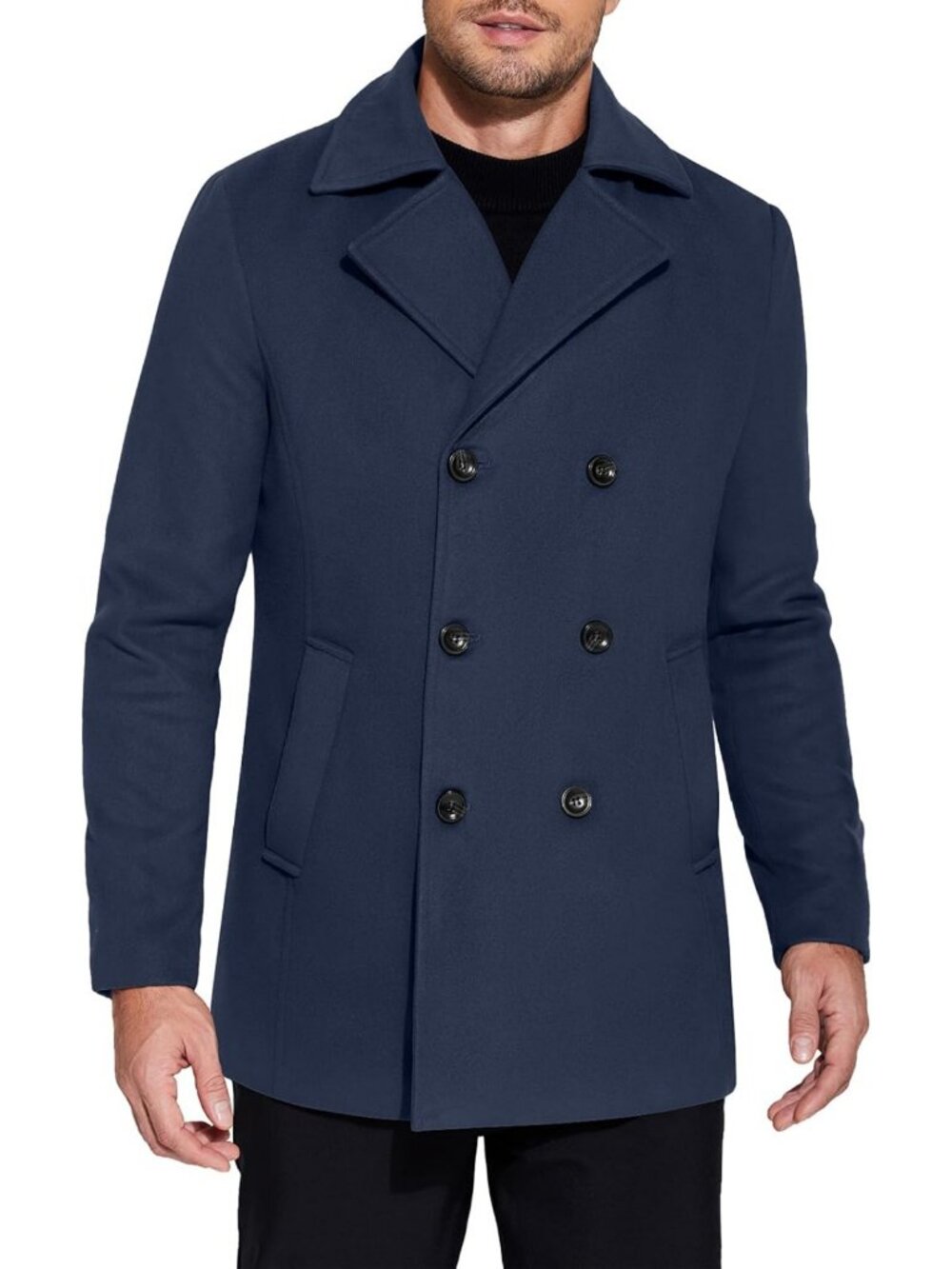 Stylish Men's Double Breasted Pea Coat - Winter Overcoat & Short Trench with